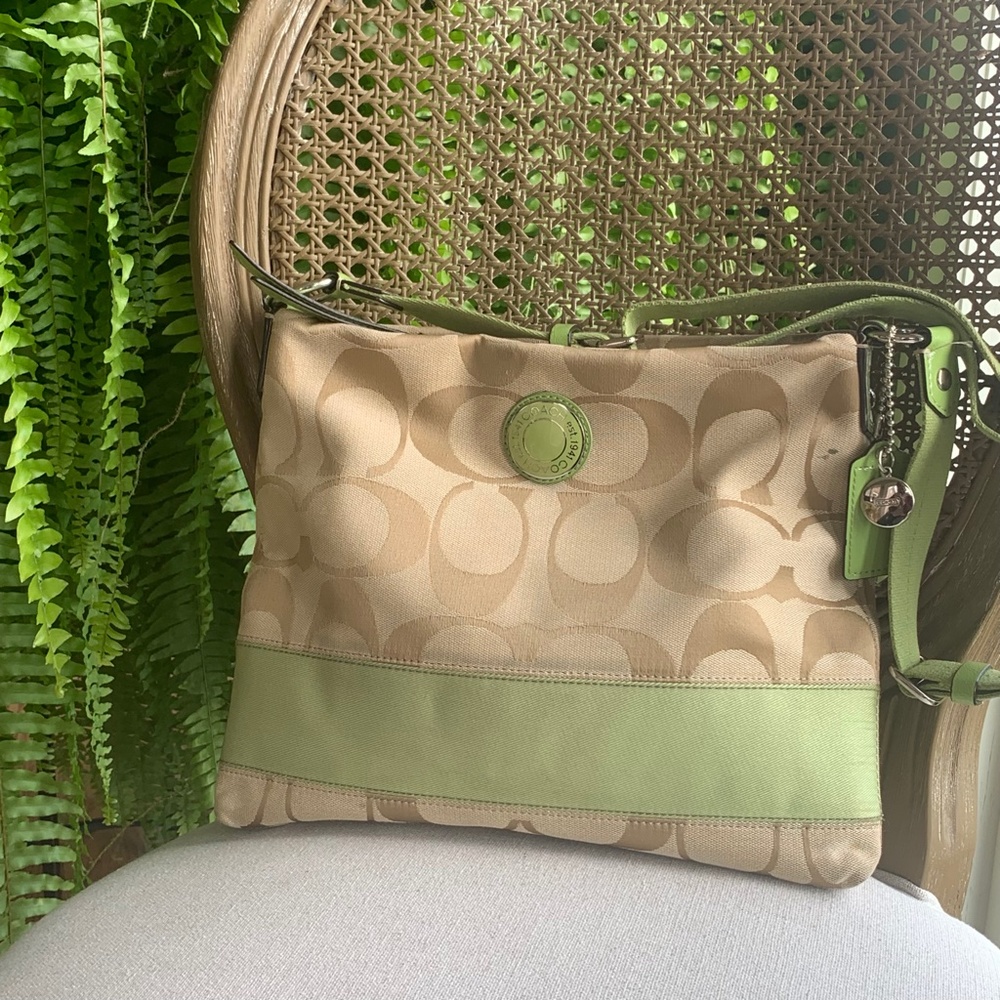 COACH | Signature Stripe File Crossbody Bag Green Tan